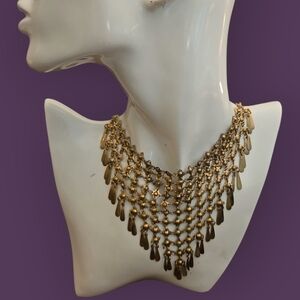 Antique Chainmaille V-Shape Fringe Bib Necklace